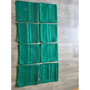 Set Of 8 Green Satin Dinner Napkins With Textured Stripe Design